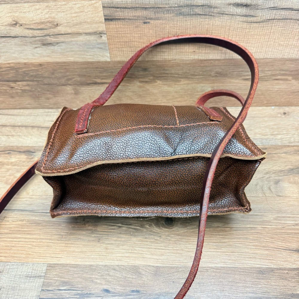 Vtg Crossbody Mini Genuine Leather Hand Tooled Embossed & Painted - Picture 3 of 10